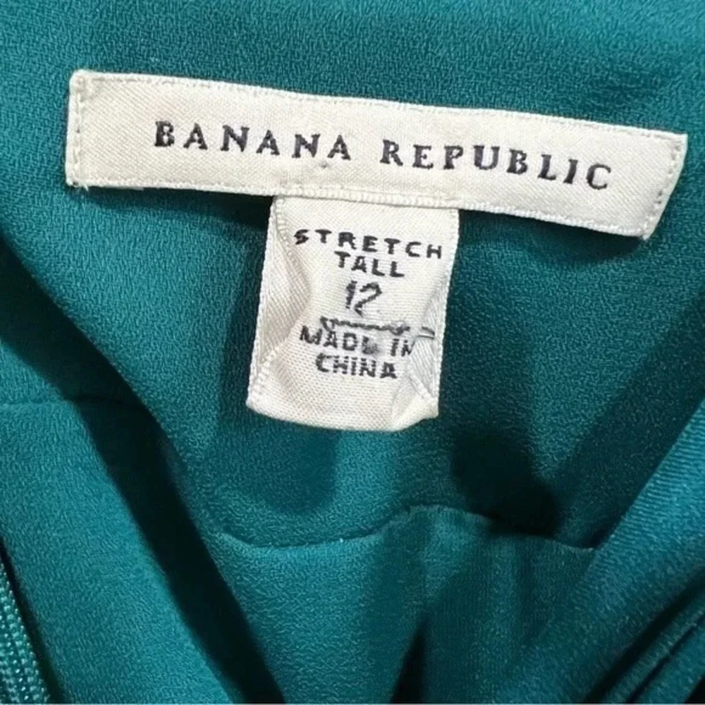 Banana Republic Teal Silk Blend Maxi Dress V-Neck Empire Waist Tall Size 12 - Picture 2 of 11